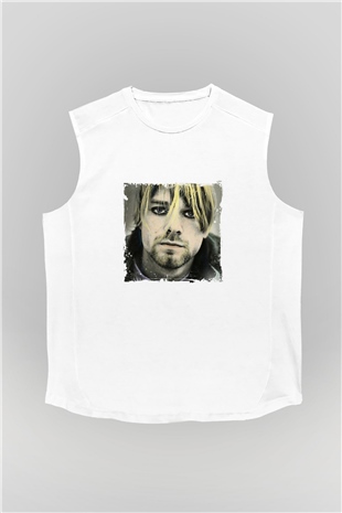 Kurt Cobain Unisex Baskılı Beyaz Kolsuz Tişört