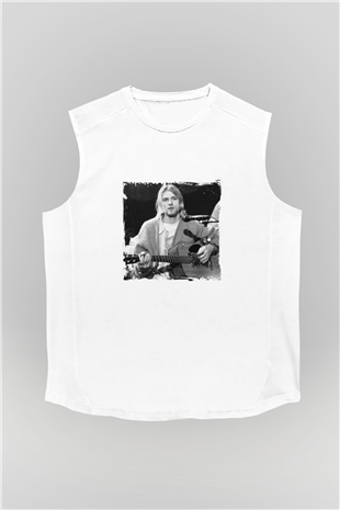 Kurt Cobain Unisex Baskılı Beyaz Kolsuz Tişört