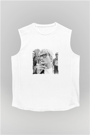 Kurt Cobain Unisex Baskılı Beyaz Kolsuz Tişört