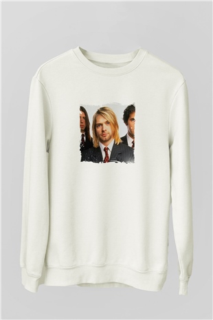Kurt Cobain Unisex Baskılı Beyaz Sweatshirt