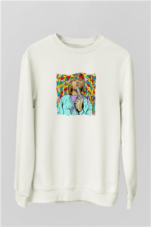 Kurt Cobain Unisex Baskılı Beyaz Sweatshirt