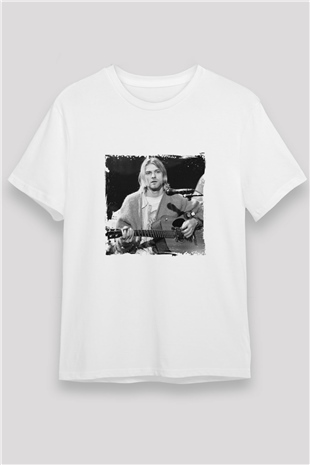 Kurt Cobain Unisex Baskılı Beyaz Tişört