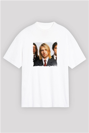 Kurt Cobain Oversize Baskılı Beyaz Tişört