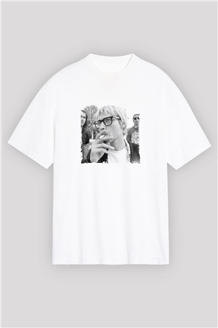 Kurt Cobain Oversize Baskılı Beyaz Tişört