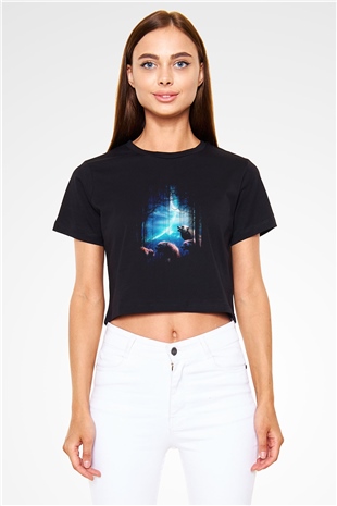 Kurt Siyah Crop Top Tişört