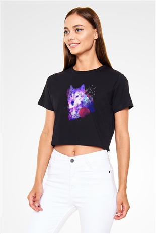 Kurt Siyah  Crop Top Tişört