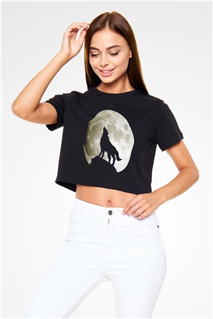 Kurt Siyah Crop Top Tişört