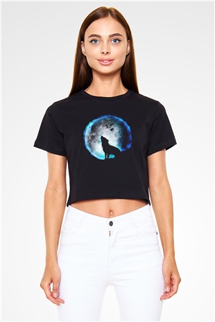 Kurt Siyah  Crop Top Tişört