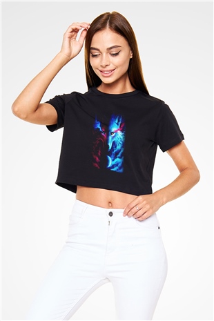 Kurt Siyah Crop Top Tişört