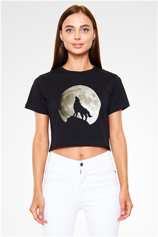 Kurt Siyah Crop Top Tişört
