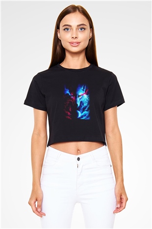 Kurt Siyah Crop Top Tişört