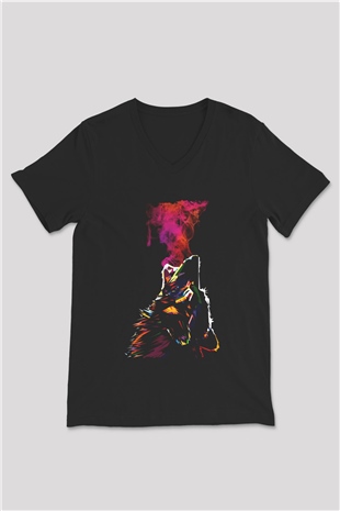 Kurt Siyah Unisex V Yaka Tişört