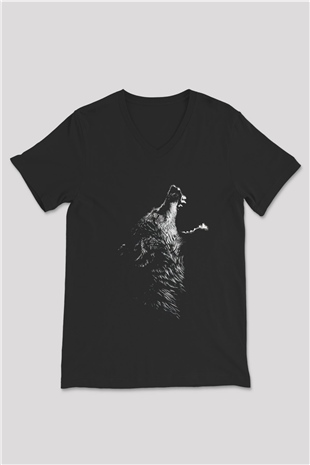 Kurt Siyah Unisex V Yaka Tişört