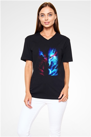 Kurt Siyah Unisex V Yaka Tişört T-Shirt