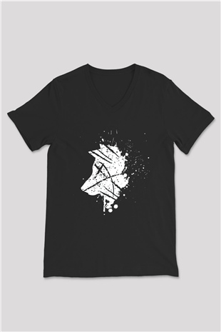 Kurt Siyah Unisex V Yaka Tişört T-Shirt