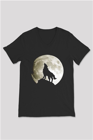 Kurt Siyah Unisex V Yaka Tişört T-Shirt