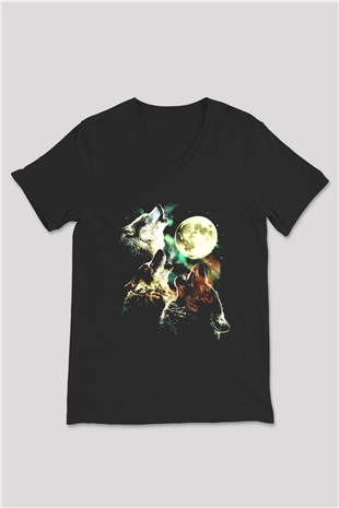 Kurt Siyah Unisex V Yaka Tişört T-Shirt