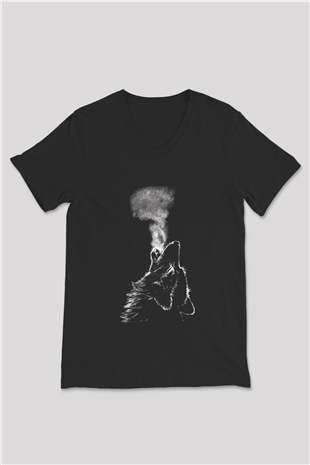 Kurt Siyah Unisex V Yaka Tişört T-Shirt