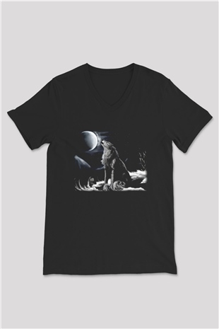 Kurt Siyah Unisex V Yaka Tişört T-Shirt