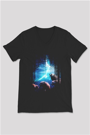 Kurt Siyah Unisex V Yaka Tişört T-Shirt