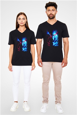 Kurt Siyah Unisex V Yaka Tişört T-Shirt