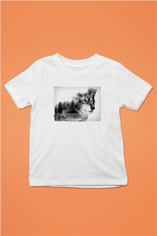 Kurt ve Doğa Baskılı Unisex Beyaz  Çocuk Tişört