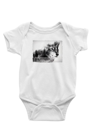 Kurt ve Doğa BaskılıBeyaz Tshirt Bebek Body - Zıbın