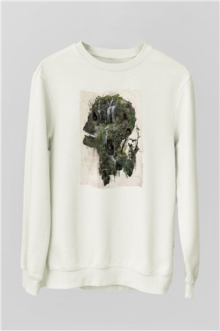 Kuru Kafa Ormanı Baskılı Unisex Beyaz  Sweatshirt