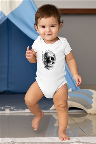 Kurukafa Baskılı Beyaz Tshirt Bebek Body - Zıbın