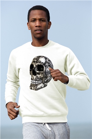 Kurukafa Baskılı Unisex Beyaz  Sweatshirt