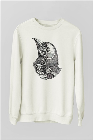 Kurukafa Baskılı Unisex Beyaz  Sweatshirt