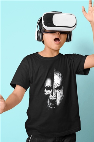 Kurukafa Baskılı Unisex Siyah  Çocuk Tişört