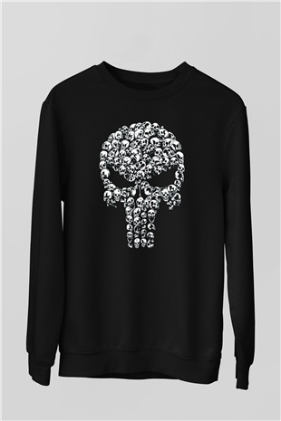 Kurukafa Punisher Baskılı Siyah  Sweatshirt
