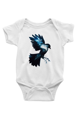 Kuş Baskılı Beyaz Unisex Bebek Body - Zıbın