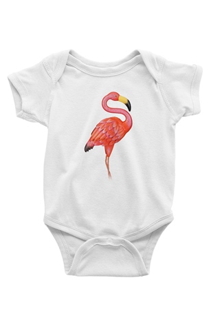 Kuş Baskılı Beyaz Unisex Bebek Body - Zıbın