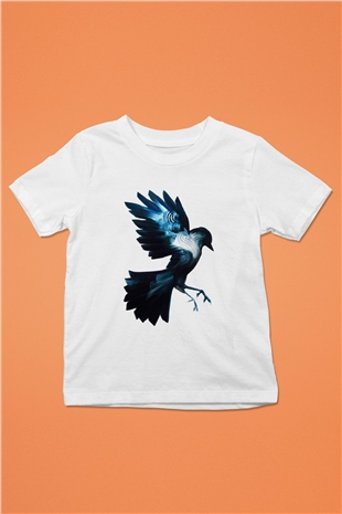 Kuş Baskılı Beyaz Unisex Çocuk Tişört