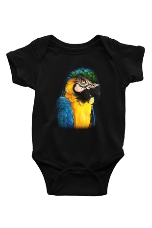 Kuş Baskılı Siyah Bebek Body - Zıbın