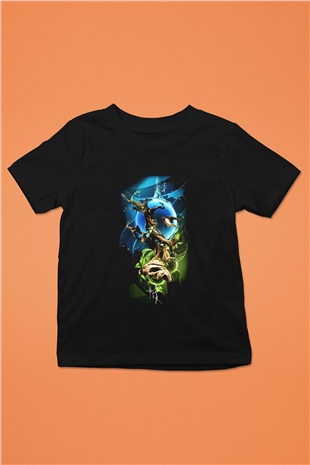 Kuş Baskılı Siyah Unisex Çocuk Tişört