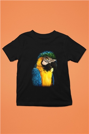 Kuş Baskılı Siyah Unisex Çocuk Tişört