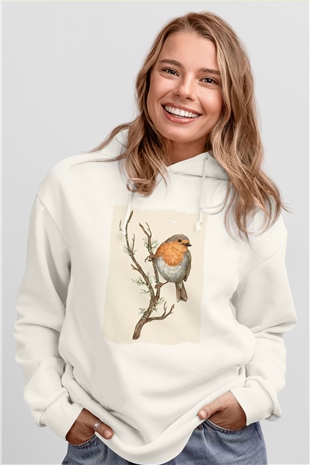 Kuş Beyaz Unisex Hoodie