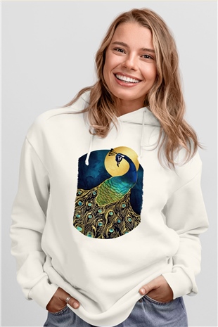 Kuş Beyaz Unisex Hoodie