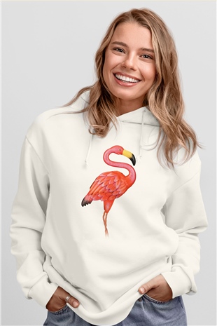 Kuş Beyaz Unisex Kapşonlu Sweatshirt