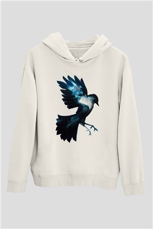 Kuş Beyaz Unisex Kapşonlu Sweatshirt