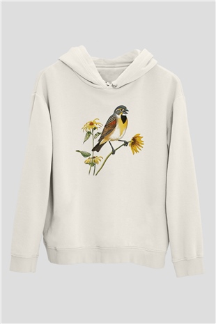 Kuş Beyaz Unisex Kapşonlu Sweatshirt