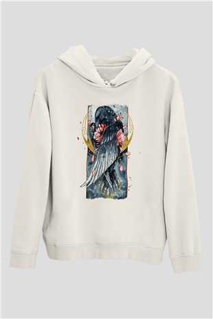 Kuş Beyaz Unisex Kapüşonlu Sweatshirt