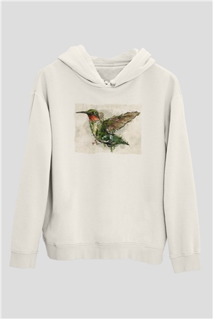 Kuş Beyaz Unisex Kapüşonlu Sweatshirt