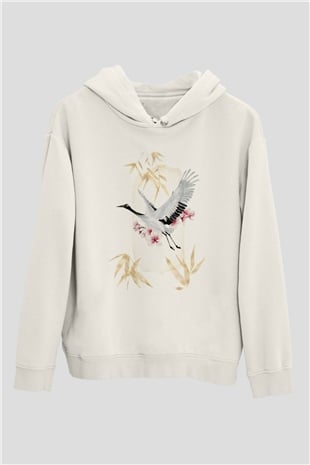 Kuş Beyaz Unisex Kapüşonlu Sweatshirt