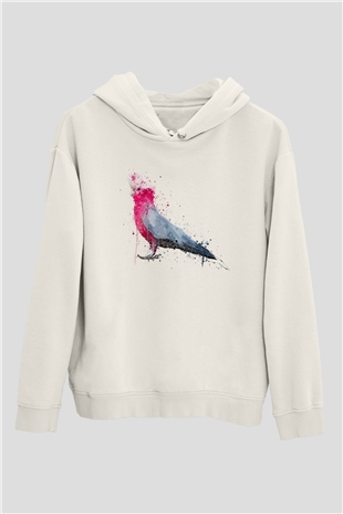 Kuş Beyaz Unisex Kapüşonlu Sweatshirt