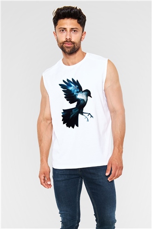 Kuş Beyaz Unisex Kolsuz Tişört