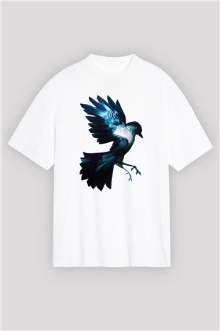 Kuş Beyaz Unisex Oversize Tişört T-Shirt
